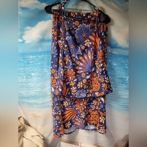 Sigrid Olsen NWT 2 Pc Floral Blue and Orange Women's Skirt And Top Set Size Smal